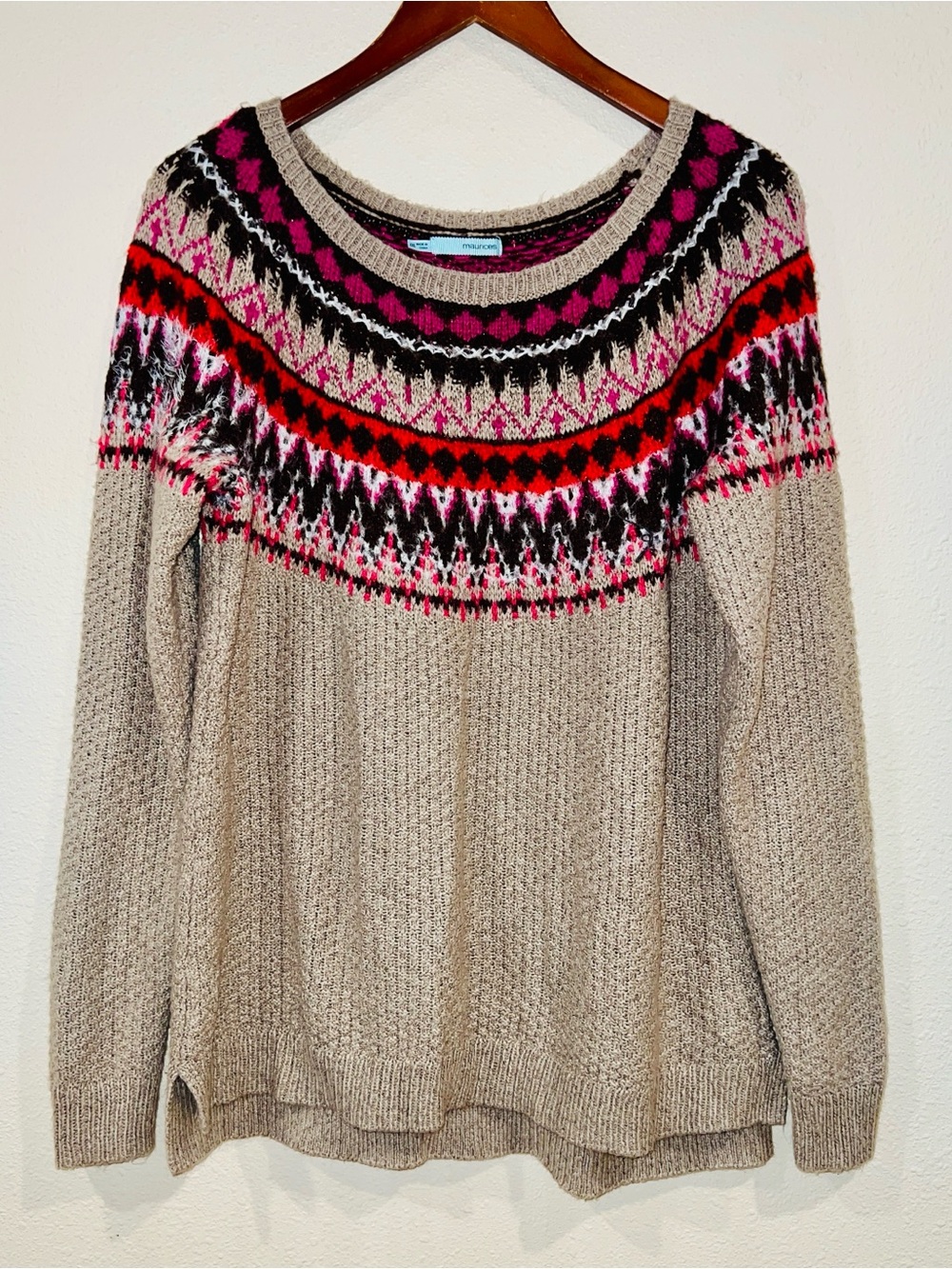 maurices long-sleeve pullover sweater NORDIC style Fair Isle yoke size XXL